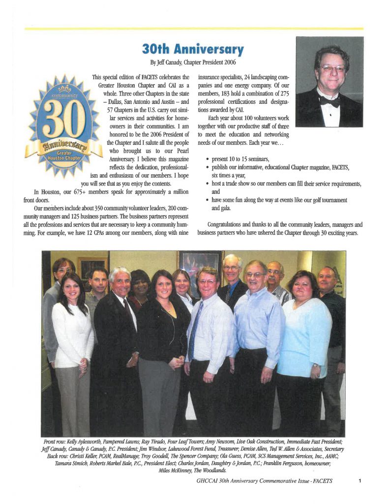 Community Associations Institute Recognition in the FACETS Magazine